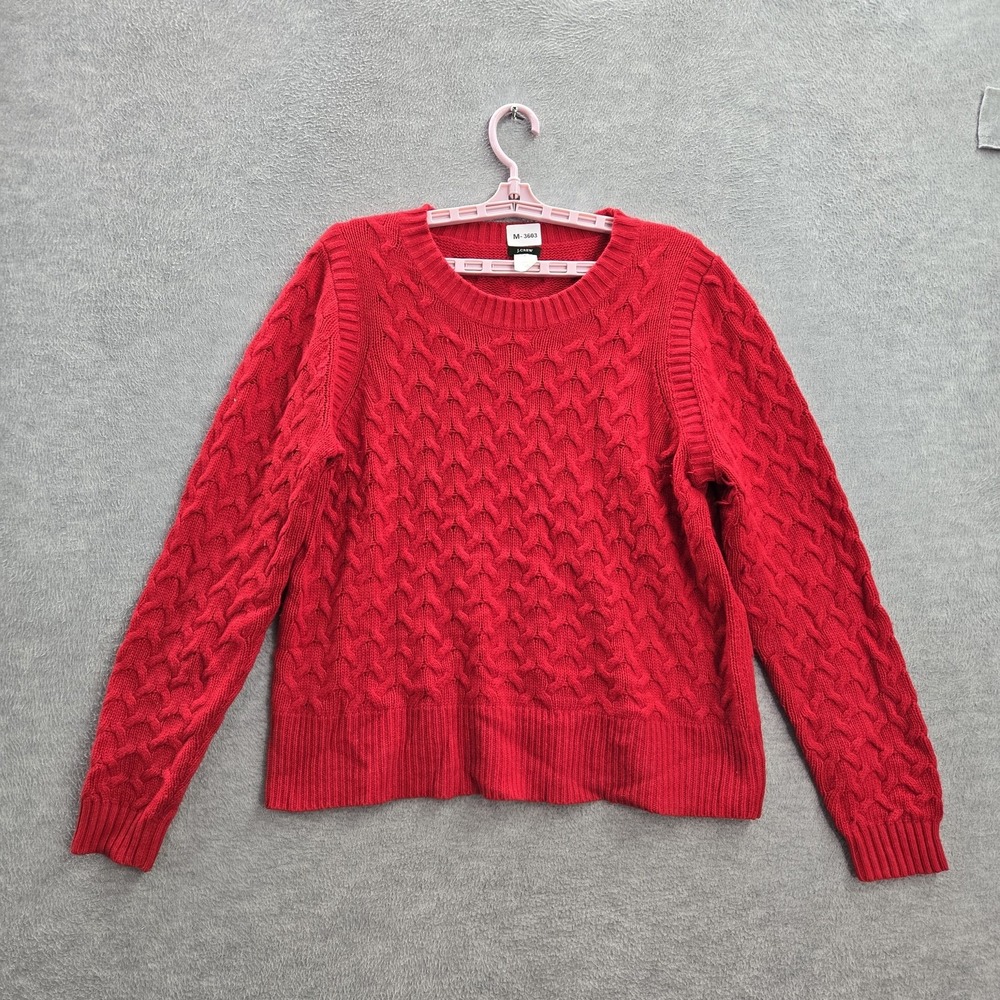 J.crew Women Sweater XL Red Nylon Viscose Wool Cable Knit Long Sleeve